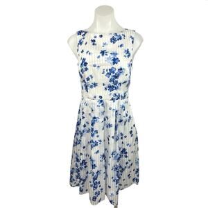Avirate Floral Print A-Line White Boat Neck Sleeveless Fit & Flare Midi Dress 6